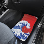 Red Sun Japanese Wave Print Front and Back Car Floor Mats