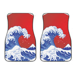 Red Sun Japanese Wave Print Front Car Floor Mats
