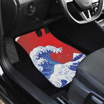 Red Sun Japanese Wave Print Front Car Floor Mats