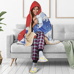 Red Sun Japanese Wave Print Hooded Blanket