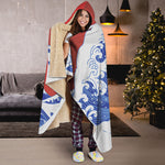 Red Sun Japanese Wave Print Hooded Blanket