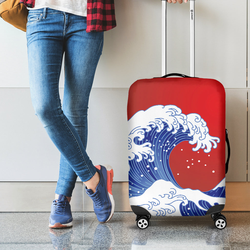 Red Sun Japanese Wave Print Luggage Cover