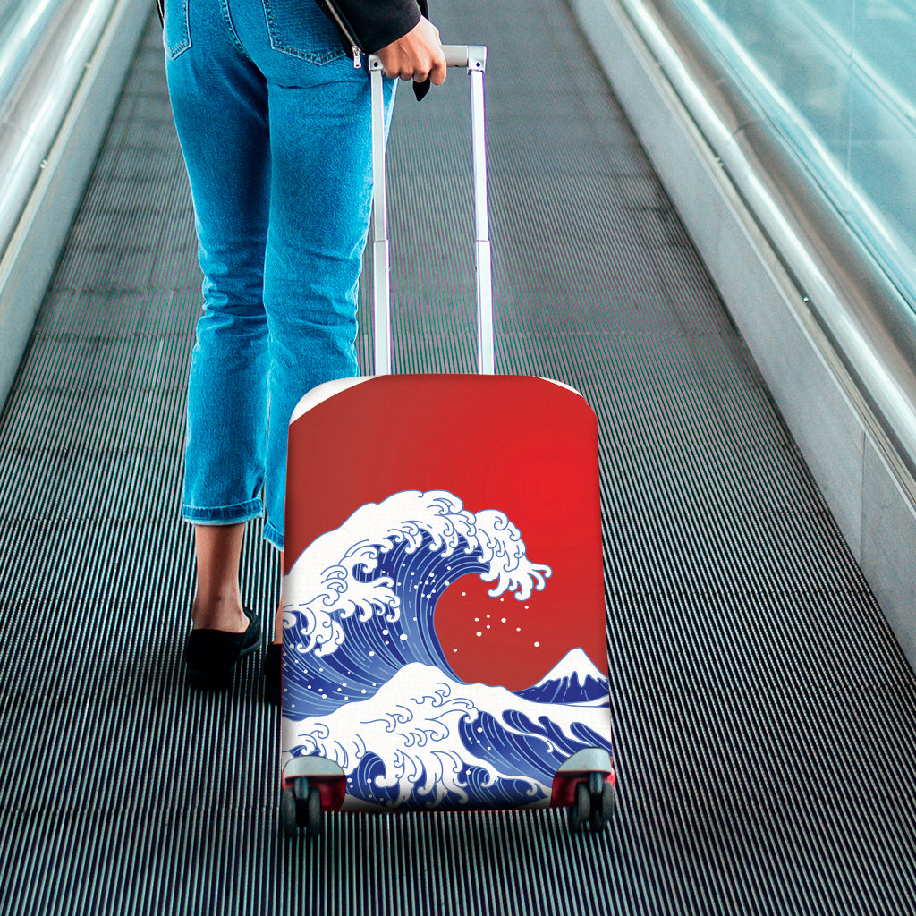 Red Sun Japanese Wave Print Luggage Cover