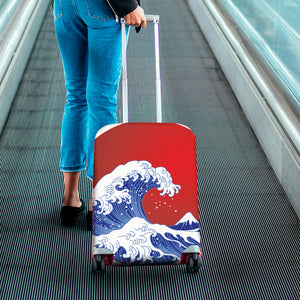 Red Sun Japanese Wave Print Luggage Cover