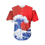 Red Sun Japanese Wave Print Men's Baseball Jersey
