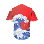 Red Sun Japanese Wave Print Men's Baseball Jersey
