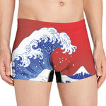 Red Sun Japanese Wave Print Men's Boxer Briefs