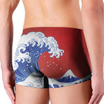 Red Sun Japanese Wave Print Men's Boxer Briefs