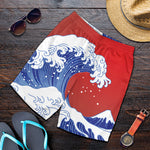 Red Sun Japanese Wave Print Men's Shorts