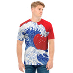 Red Sun Japanese Wave Print Men's T-Shirt