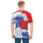 Red Sun Japanese Wave Print Men's T-Shirt