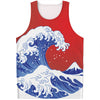 Red Sun Japanese Wave Print Men's Tank Top