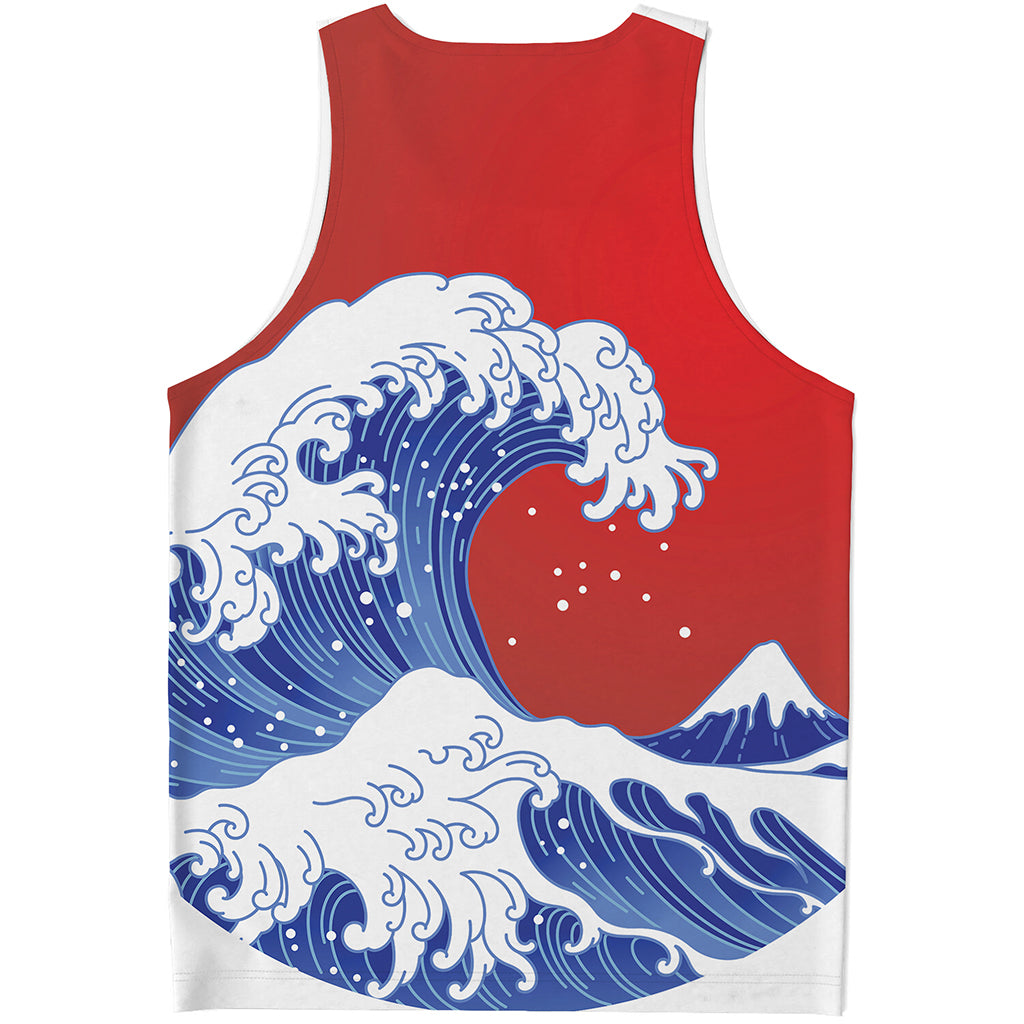 Red Sun Japanese Wave Print Men's Tank Top