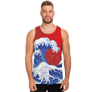 Red Sun Japanese Wave Print Men's Tank Top