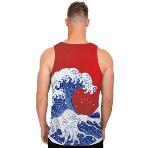 Red Sun Japanese Wave Print Men's Tank Top