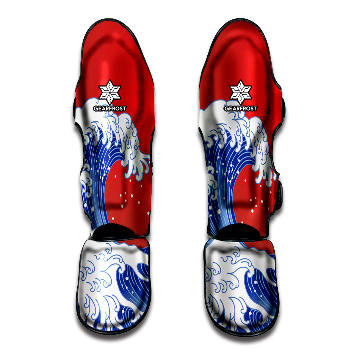 Red Sun Japanese Wave Print Muay Thai Shin Guard