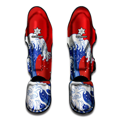 Red Sun Japanese Wave Print Muay Thai Shin Guard