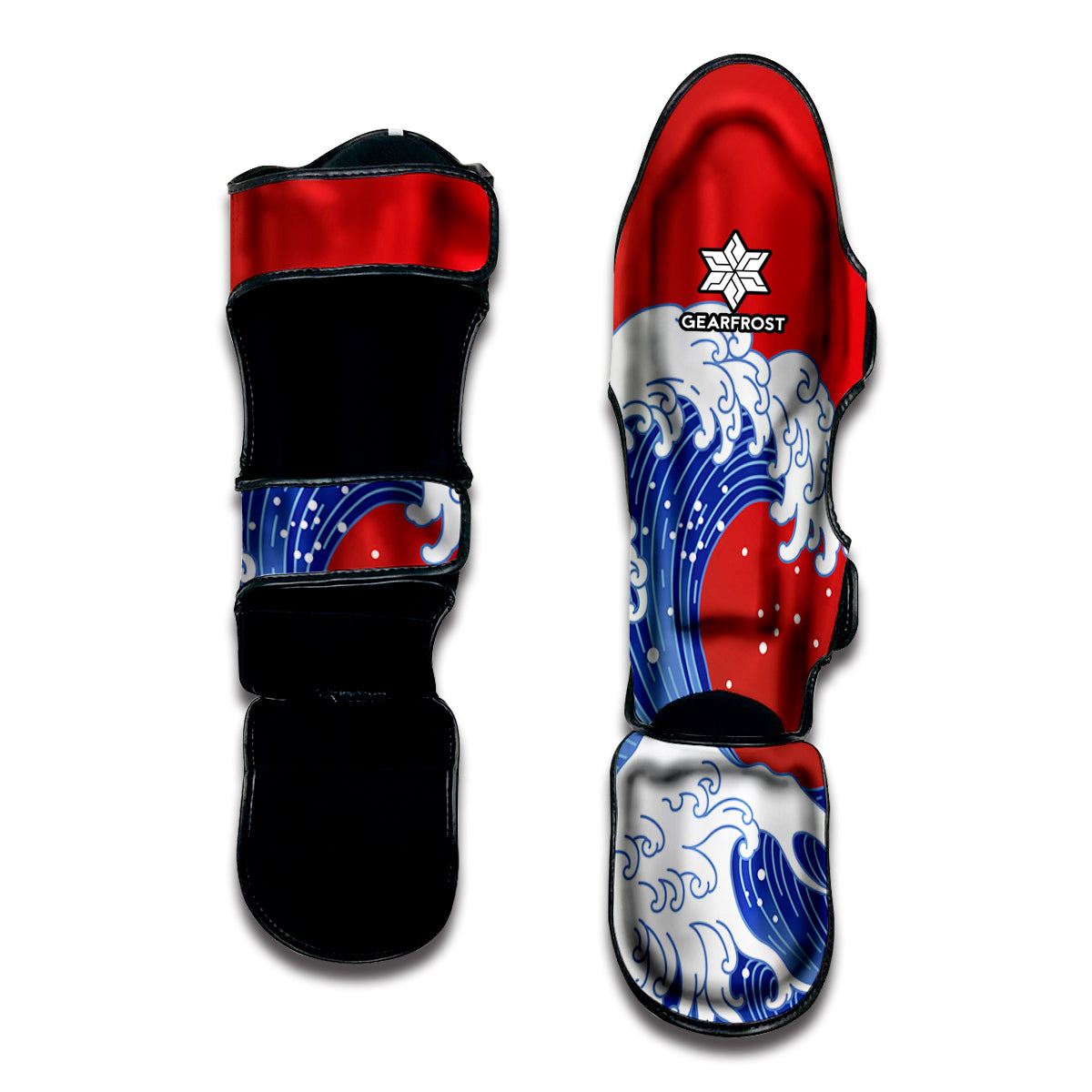 Red Sun Japanese Wave Print Muay Thai Shin Guard