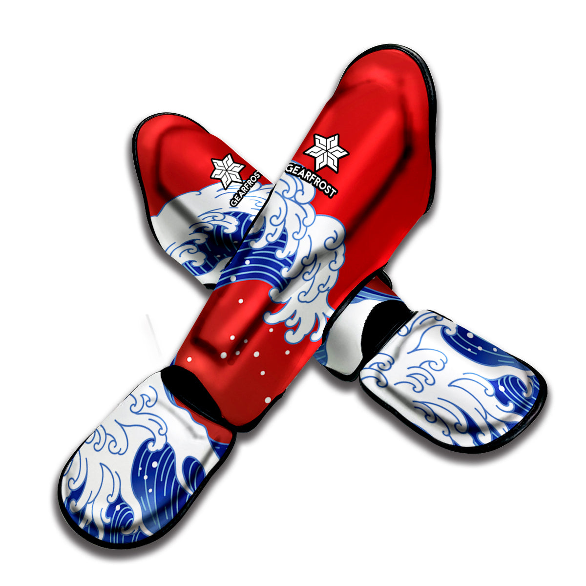 Red Sun Japanese Wave Print Muay Thai Shin Guard