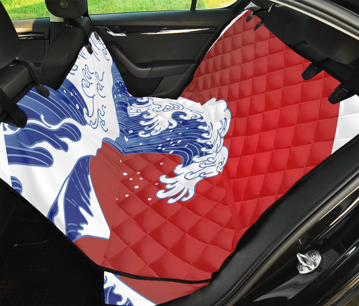 Red Sun Japanese Wave Print Pet Car Back Seat Cover