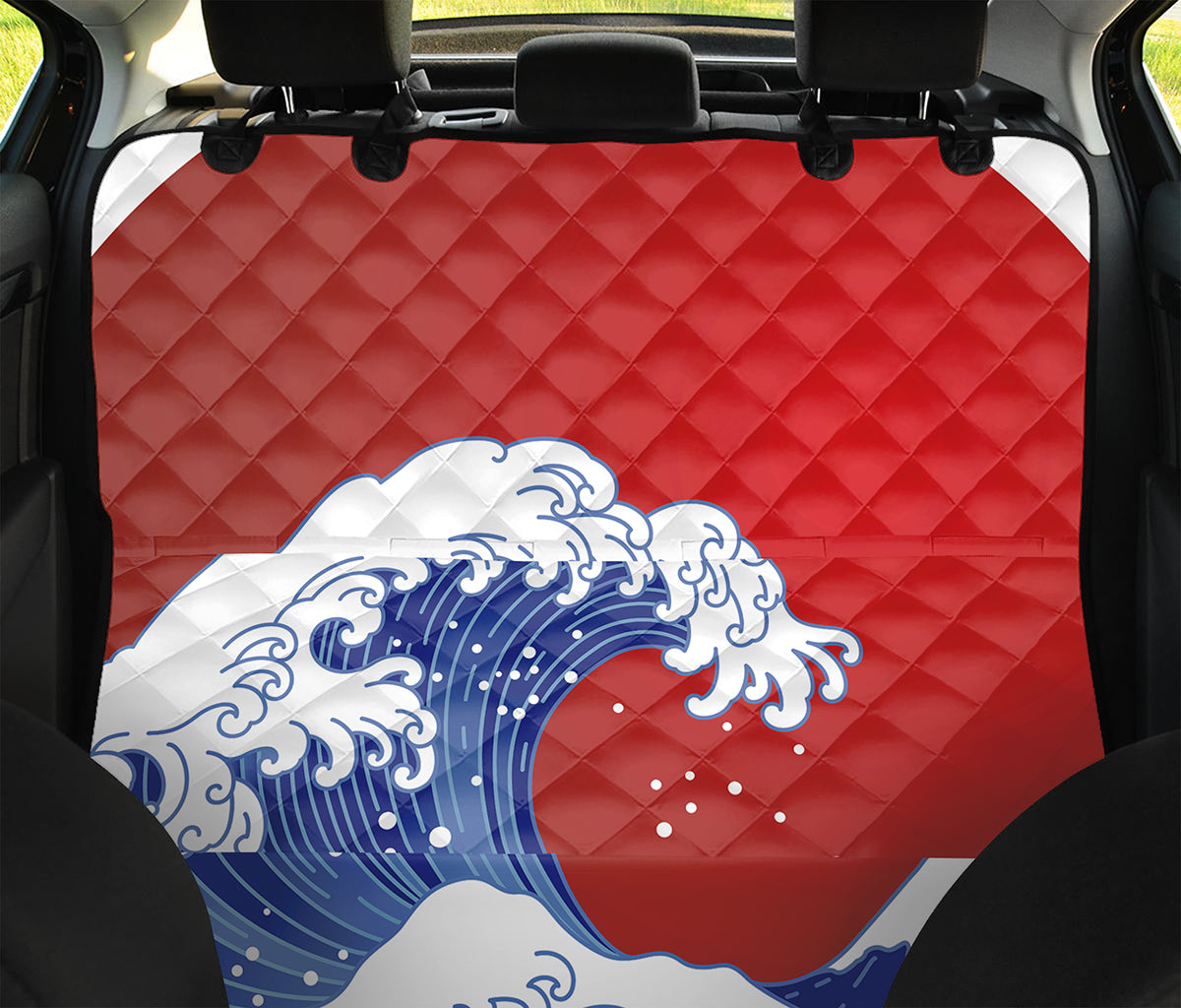 Red Sun Japanese Wave Print Pet Car Back Seat Cover