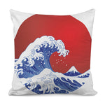 Red Sun Japanese Wave Print Pillow Cover