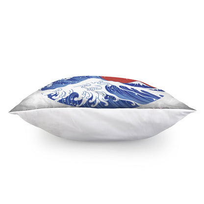 Red Sun Japanese Wave Print Pillow Cover