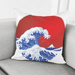 Red Sun Japanese Wave Print Pillow Cover