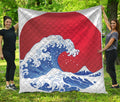 Red Sun Japanese Wave Print Quilt