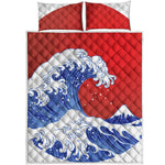 Red Sun Japanese Wave Print Quilt Bed Set