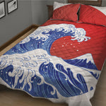 Red Sun Japanese Wave Print Quilt Bed Set