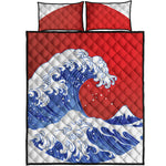 Red Sun Japanese Wave Print Quilt Bed Set