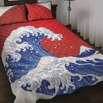 Red Sun Japanese Wave Print Quilt Bed Set
