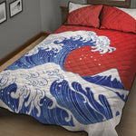 Red Sun Japanese Wave Print Quilt Bed Set