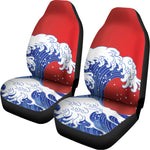 Red Sun Japanese Wave Print Universal Fit Car Seat Covers