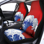 Red Sun Japanese Wave Print Universal Fit Car Seat Covers