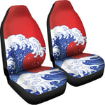 Red Sun Japanese Wave Print Universal Fit Car Seat Covers
