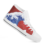 Red Sun Japanese Wave Print White High Top Shoes