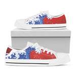 Red Sun Japanese Wave Print White Low Top Shoes