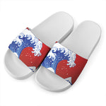 Red Sun Japanese Wave Print White Slide Sandals