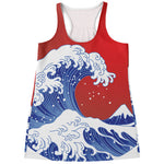 Red Sun Japanese Wave Print Women's Racerback Tank Top