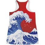 Red Sun Japanese Wave Print Women's Racerback Tank Top