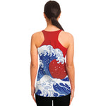 Red Sun Japanese Wave Print Women's Racerback Tank Top
