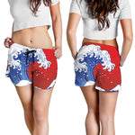 Red Sun Japanese Wave Print Women's Shorts