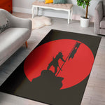 Red Sun Samurai Print Area Rug