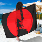 Red Sun Samurai Print Beach Sarong Wrap