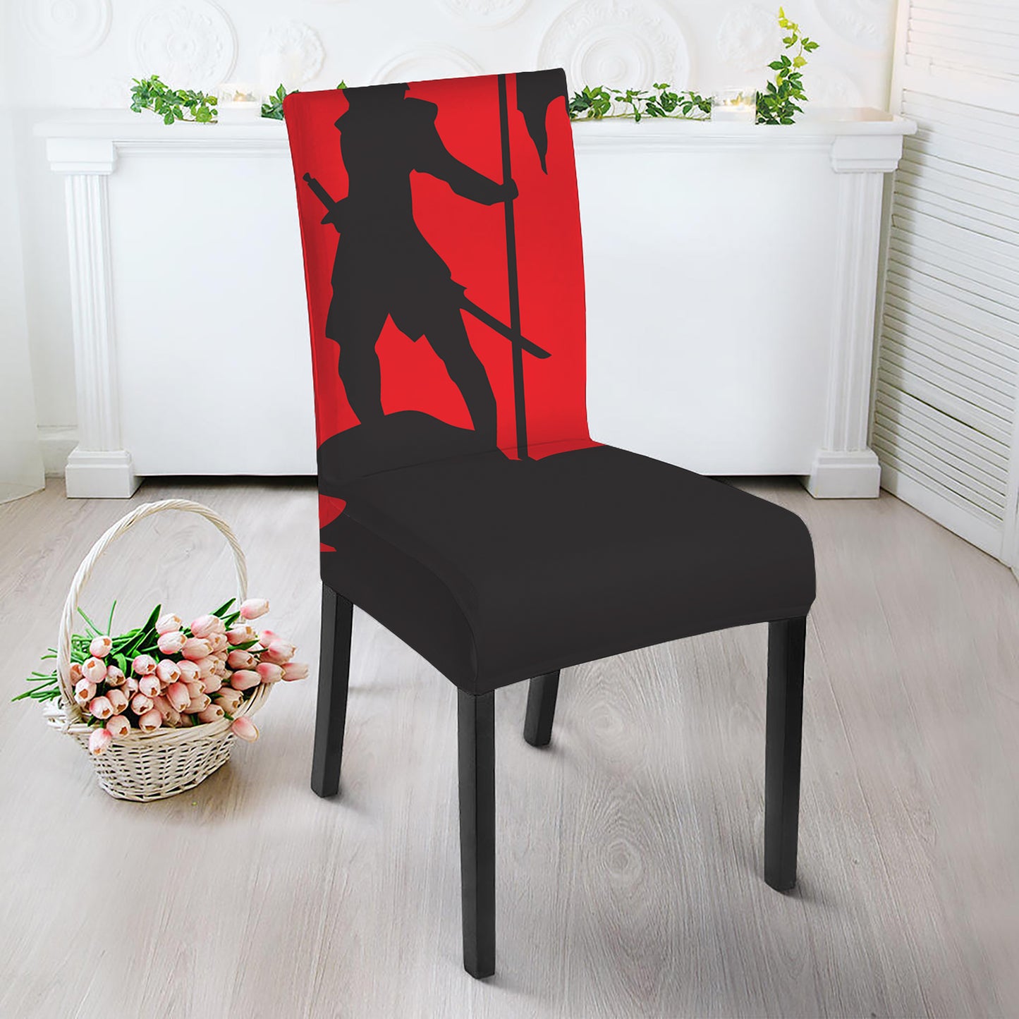 Red Sun Samurai Print Dining Chair Slipcover