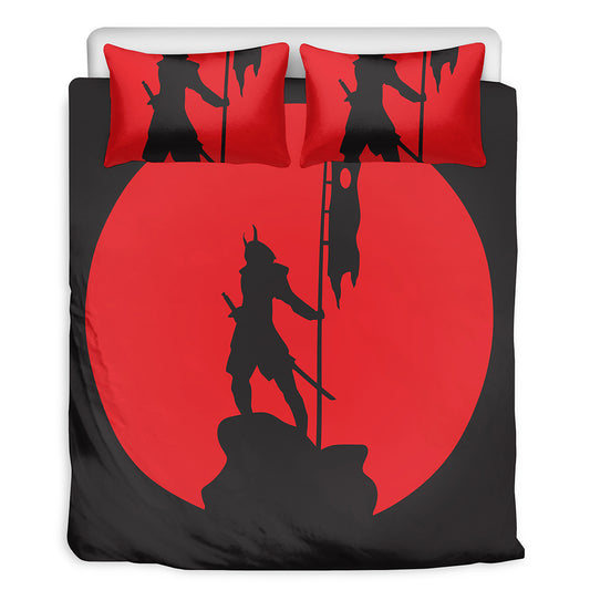 Red Sun Samurai Print Duvet Cover Bedding Set