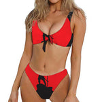 Red Sun Samurai Print Front Bow Tie Bikini