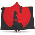 Red Sun Samurai Print Hooded Blanket